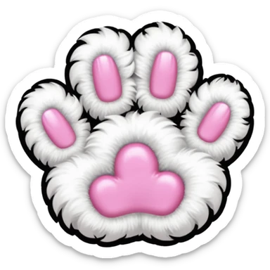 white fluffy paw, view from the top, pink nails, cute sticker
