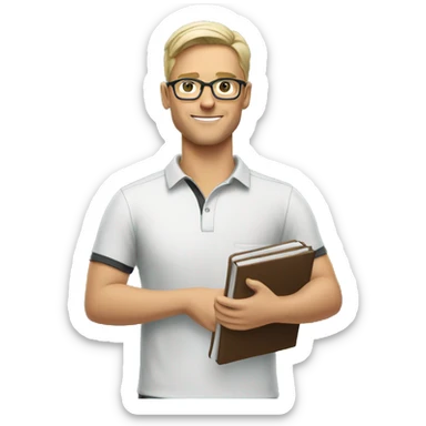 white young soccer coach with eyeglasses holding a notebook sticker