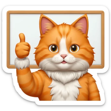 Cat with thumbs up next to a whiteboard sticker