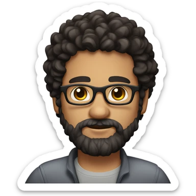 men curly dark hair , glasses brown eyes, chubby , full beard sticker