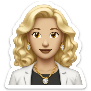 white woman with blonde hair wearing gold diamond necklace and gold hoops  sticker