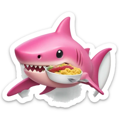 pink shark eating food sticker