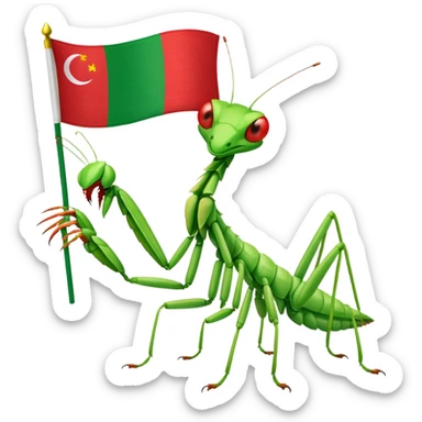 A happy praying mantis holding and a Italian and Myanmar flag  sticker