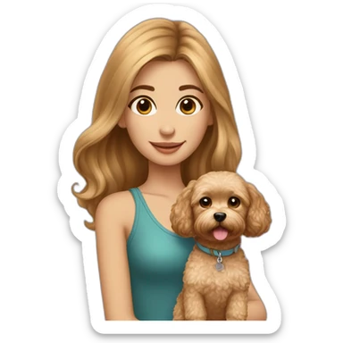 girl brunette with golden maltipoo sticker