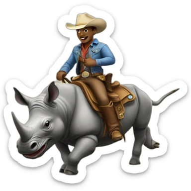 Cowboy riding a rhino sticker