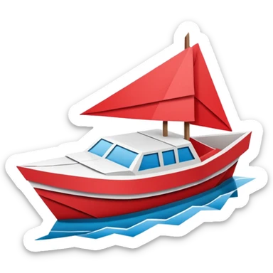 un bateau rouge et blanc en origami sticker