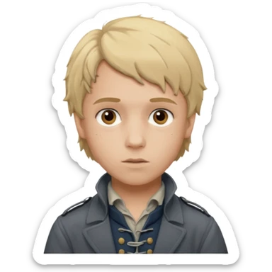 Gavroche From Les Miserables with light skin, brown eyes, blonde hair, gray outfit sticker