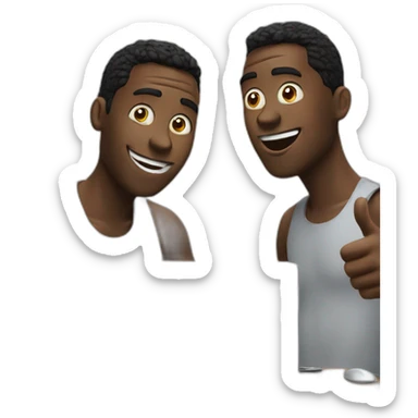 two black men at a computer, one is surprised and in awe, the other has a thumbs up sticker