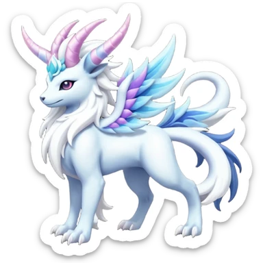 Shiny Glossy Pastel Light Divine Draconic Beautiful Floral Snowy Pretty Absol-Amaura-Suicune-Cobalion-fusion, full body sticker