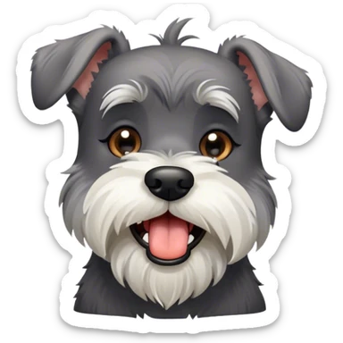 Cinematic Cute Yawning Miniature Schnauzer Portrait Emoji, Head cocked with a wide, adorable yawn and droopy, charming eyes, featuring a neatly trimmed, lovable salt-and-pepper fur, simplified yet irresistibly cute, highly detailed, glowing with a warm, relaxed radiance, high shine, exuding a sleepy yet spirited charm, styled with a soft, cozy glowing outline, capturing the essence of a Miniature Schnauzer mid-yawn, radiating pure, drowsy cuteness! sticker