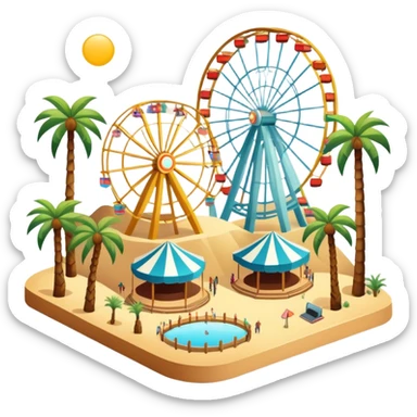 Coachella music festival with palm trees, ferris wheel, and concert stage in the desert sticker