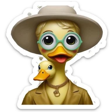 Rubber duck in Gucci style, oil paint, mysterious eyes, intricate lips, masterpiece portrait , odd perspective, beautiful, desirable, logical sticker