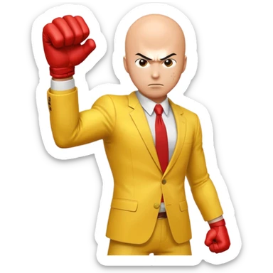 Angry Saitama with his red giant hand punching sticker