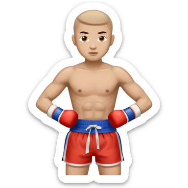 Create a Muay Thai fighter with his guard, like if he was covering himself and with a less serious expresión  sticker