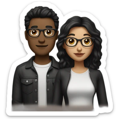 couple with white skin glasses and black hair and black eyes sticker
