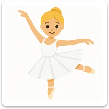 Create a new blonde female ballet dancer in a white dress, similar style and pose to the reference image, in emoji style. The style should mimic the look of apple style emojis with simple and concise features. sticker