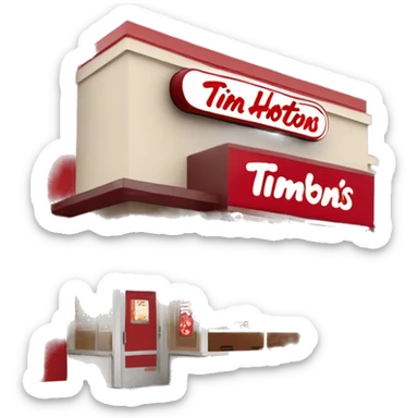 “Tim Hortons store with a red and white color scheme, featuring the classic Tim Hortons logo, a warm and welcoming design that represents a popular coffee and donut shop.” sticker