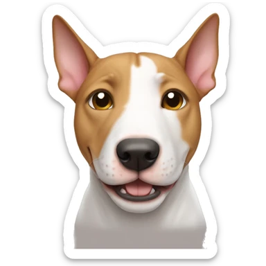 Bullterrier dog caramel color with a british shorthair cat sticker