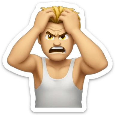 An angry man that His hands are between his hairs and want to pull his hairs strongly sticker