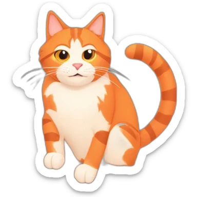 a cartoon cat sitting on a tree branch, in the style of gritty reportage, light red and orange, minimalist cartooning, tangled forms, petcore sticker