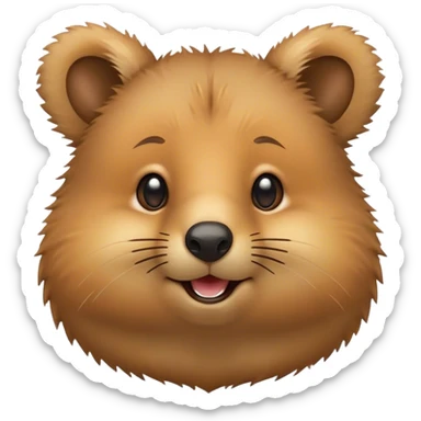 Cinematic Cute Quokka Portrait Emoji, Head tilted playfully and inquisitively, featuring a fluffy, round face with a naturally cheerful grin and bright, sparkling eyes full of playful curiosity, Simplified yet irresistibly adorable features, highly detailed, glowing with a warm, friendly glow, high shine, affectionate and spirited, stylized with a touch of Aussie whimsy, bright and endearing, soft glowing outline, capturing the essence of a mischievous yet loving quokka, so playful it feels like it could scamper out of the screen and into your arms! sticker