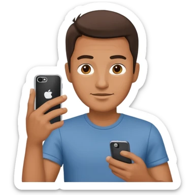 man casual clothes holding a phone sticker