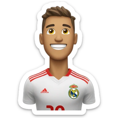 Design an emoji showcasing a joyful footballer, akin to Cristiano Ronaldo, gleefully snapping photos with a camera, embodying the excitement of capturing memorable moments on the field. sticker