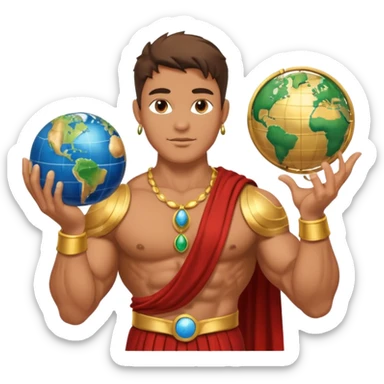 God of earth give a globe in his hand  across his body  give me more than half body  sticker