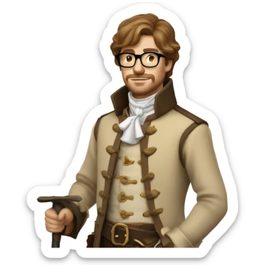 Musketeer man beige jacket short brown hair garden glasses sticker