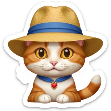 tricolor cat in panama hat sticker