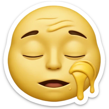 iOS-style 3D emoji: drowsy yellow face with half-closed eyes, messy mouth, and slightly tilted head, conveying just-woke-up grogginess sticker