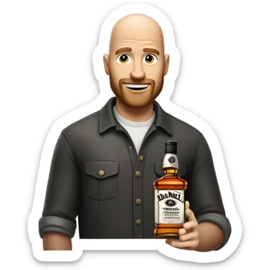 realistic meme of bald man white short bart with jack deniels sticker