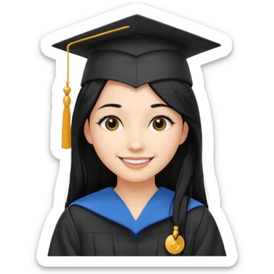 girl with long black hair with medicine degree and the tipical hat of college sticker
