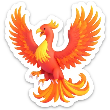 majestic phoenix with fiery wings rising from flames, fully depicted sticker