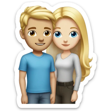 Girl with blonde hair blue eyes standing with a guy with reddish hair and blue eyes  sticker