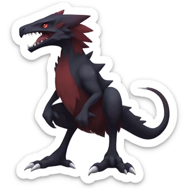 cool edgy black and maroon Dark-type nargacuga Salandite Vernid Sergal Pokémon full body by LiLaiRa, by Falvie sticker