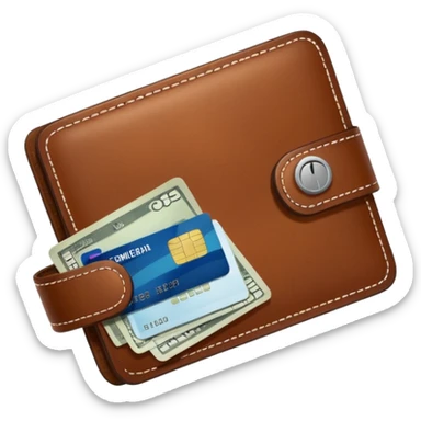 portefeuille marron avec quelques billets et carte bancaire sticker