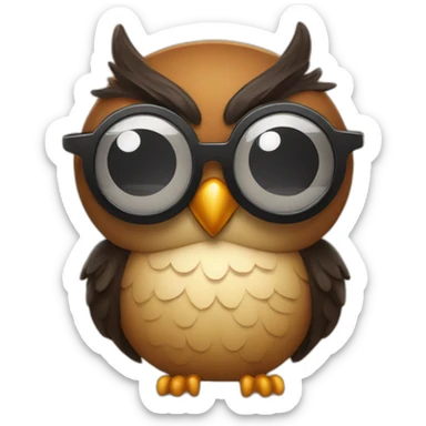 Circle shape head owl anime style wearing sun glasses and smiling brown and black sticker