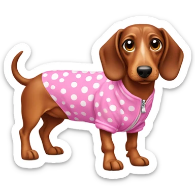 Spotted Wiener dog in a pink jumpsuit sticker