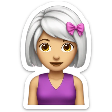 mulher branca cabelo curto e franja rosa com laço roxo na cabeça sticker