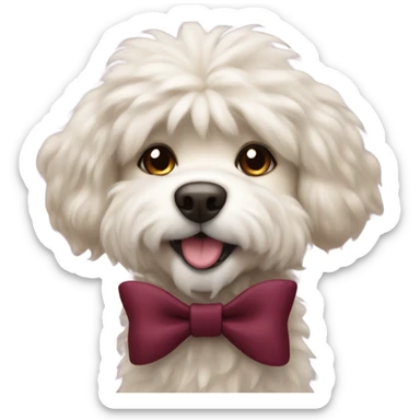 fluffy dog with burgundy bow sticker