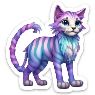 Colorful pastel vernid fantasy creature LiLaiRa Kamirah Falvie whiskers paws full body purple blue gradient stripes braided tail feline sticker