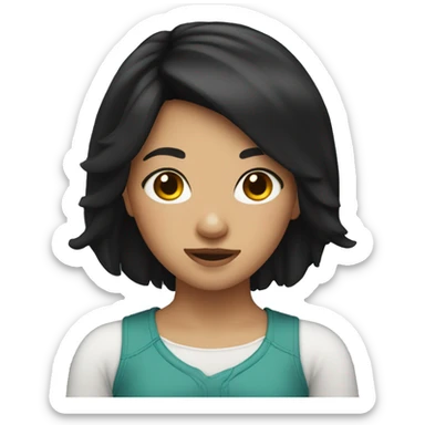 Girl with black hair lathing sticker