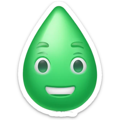 A green soap shaped like a teardrop, smooth surface with small specks, designed to look like an emoji. Plain and neutral background. sticker