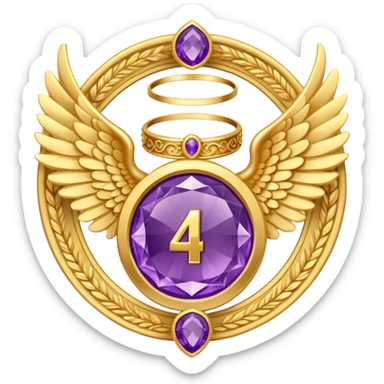4th place award Number in frame decorated with golden angel  wings and amethyst  stone sticker