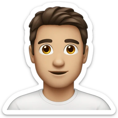 Dark Brown hair and eye white tshirt man sticker