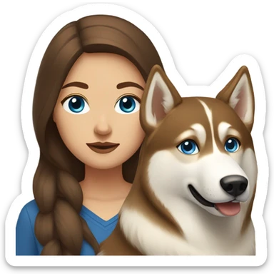 Woman brown hair blue eyes with Husky beige golden sticker