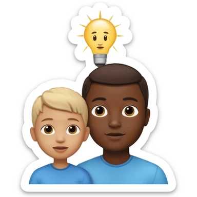 A 3D cartoon child looking up at a tall adult, white background, friendly expression, Memoji-style. sticker