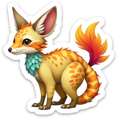 Feral Rare Fantasy vibrant colorful tropical Vernid-Trico-species by LiLaiRa, random markings, tufted tail, tufted ears, full body sticker