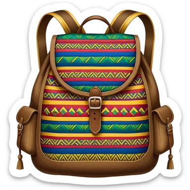 Cinematic Realistic image of a traditional Colombian mochila, rendered with detailed woven textures and vibrant patterns, set against a rustic backdrop with soft, cultural lighting sticker